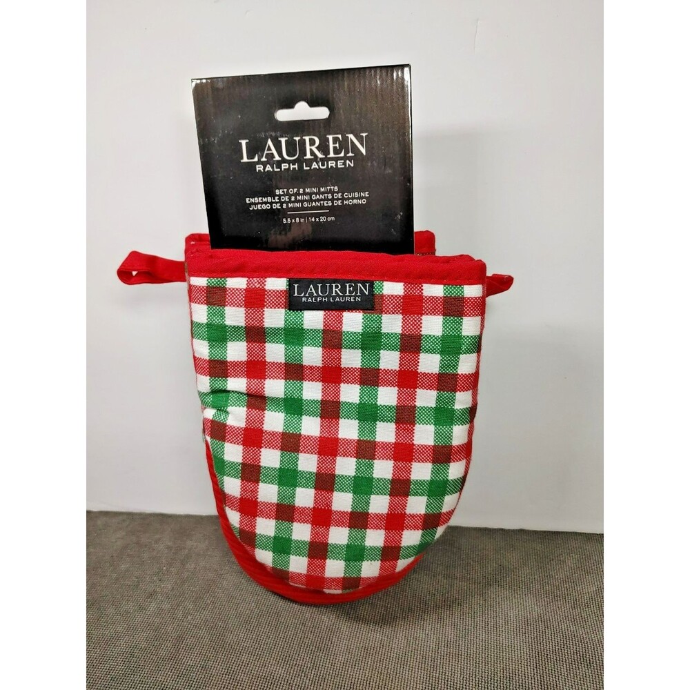 Ralph Lauren Kitchen Oven Mini Mitts Red Green Plaid 5.5" x 8"